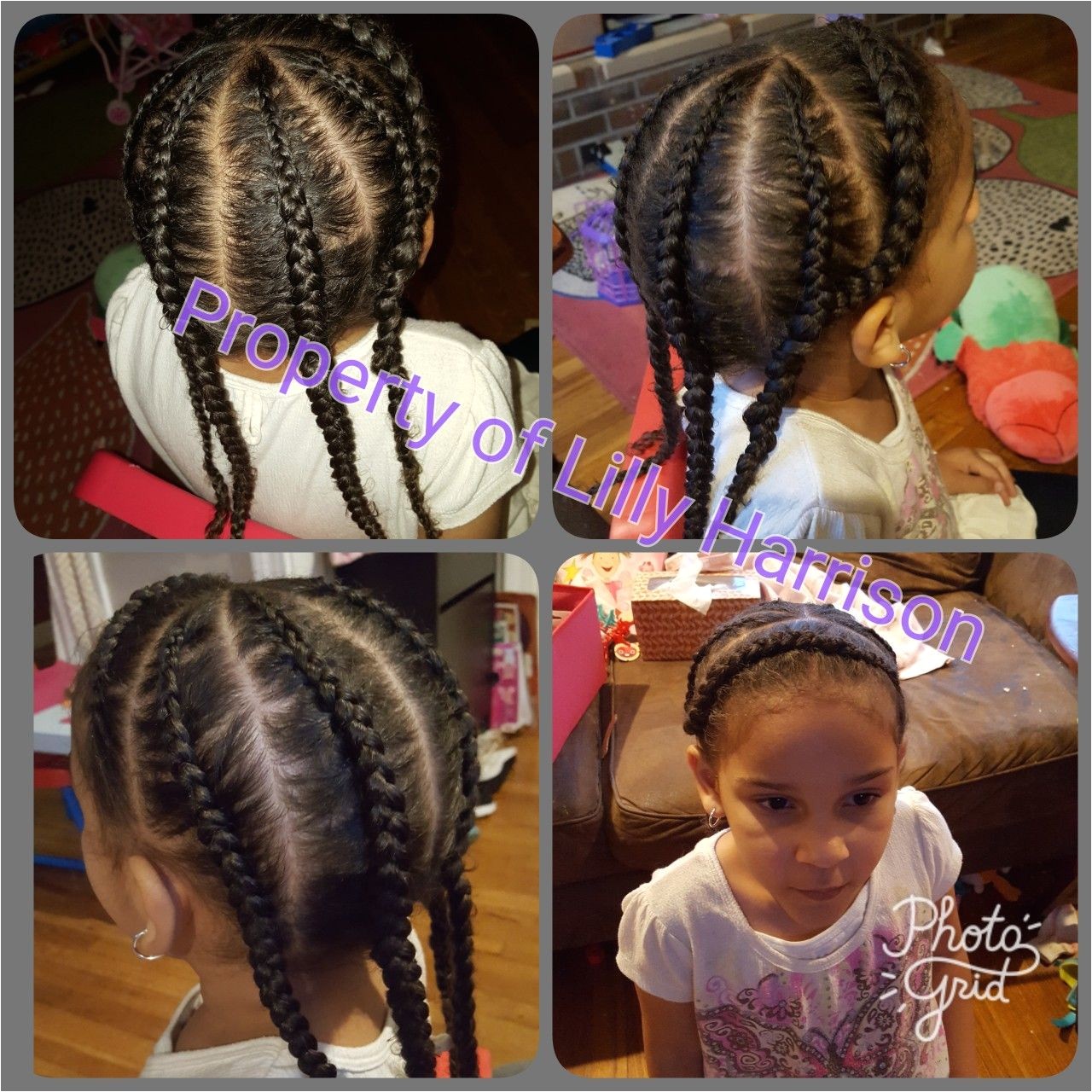 Braided headband and 4 corn rolls down the back