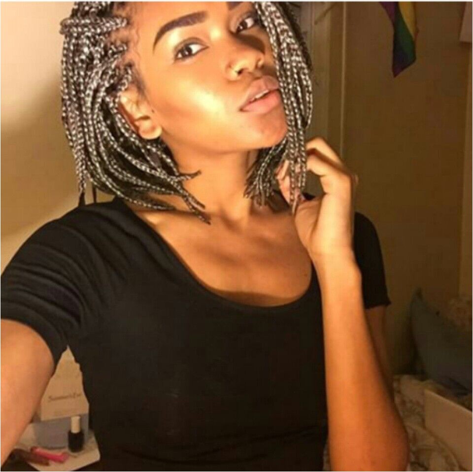 Short gray box braids