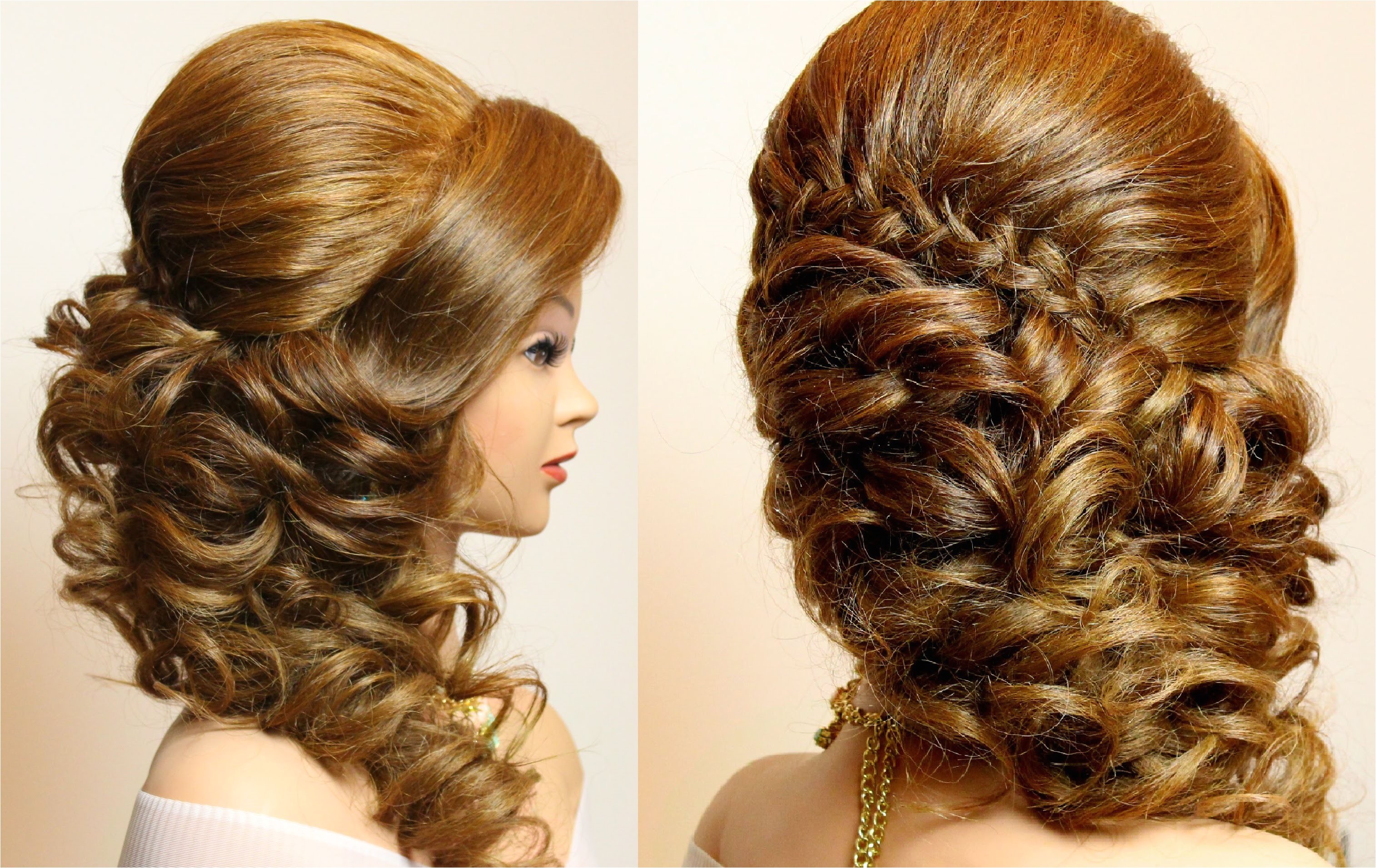 curly prom wedding hairstyle with braid for long hair tutorial