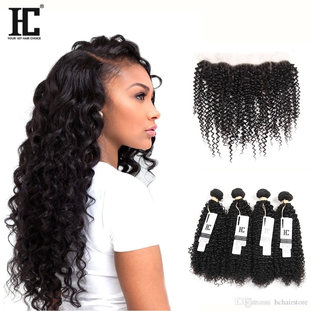 Hc Brazilian Curly Virgin Hair With Lace Frontal Brazilian Kinky Curly Weave With Frontal 4bundles Brazilian Virgin Hair With Lace Frontal Closure Wigs Hair