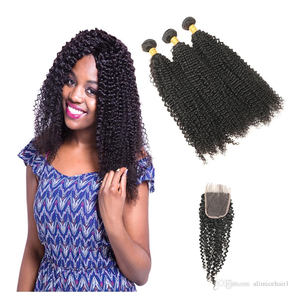 Kinky Curly Weave Human Hair Bundles With Closure Brazilian Hair Weave 3 Bundles With Closure Non Remy Hair Extension Curly Weave Curly Weave Hair From