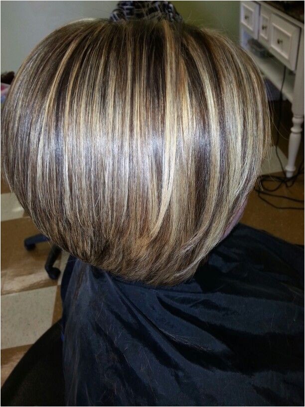 inverted bob with bangs and chunky high lights