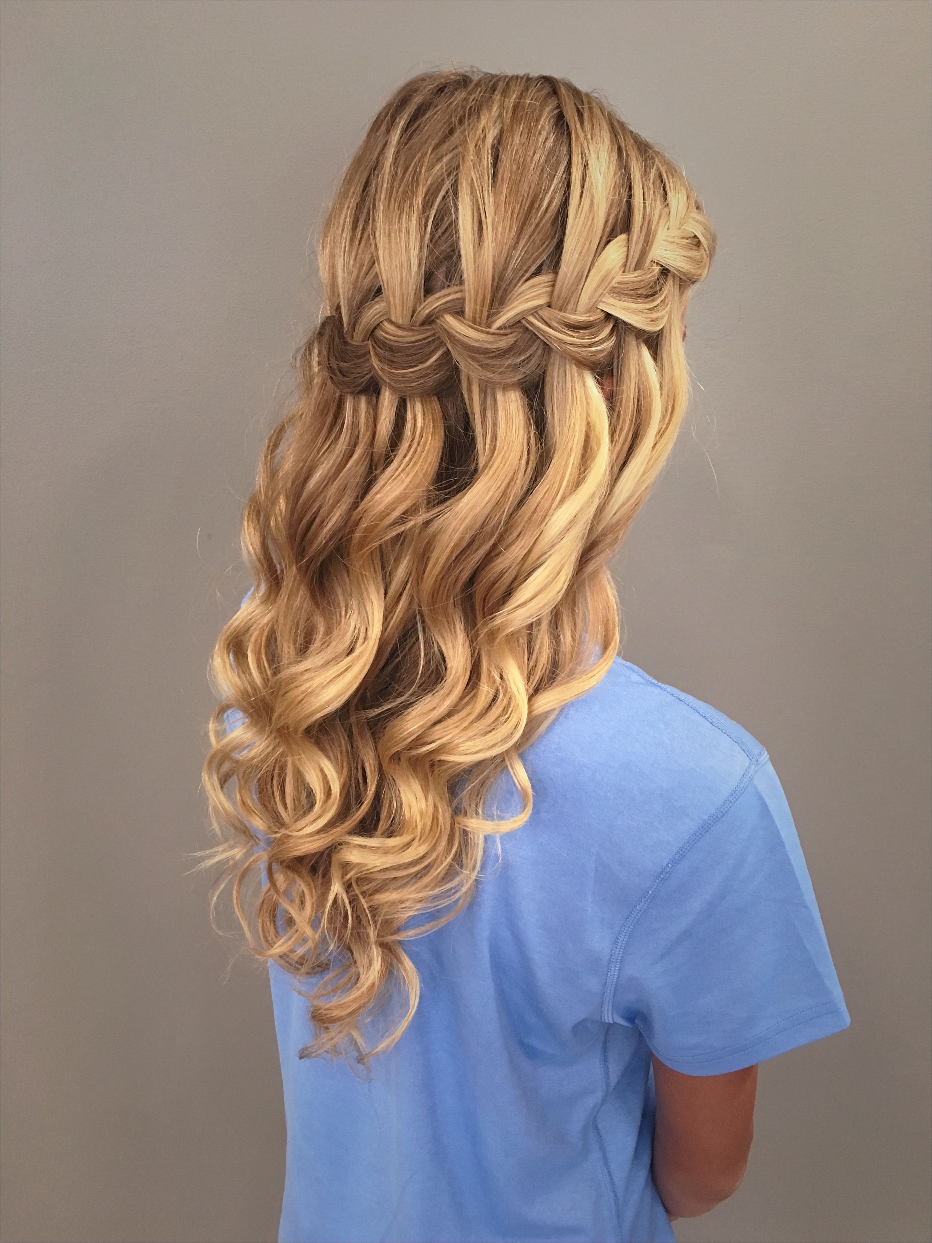 Waterfall braid with mermaid waves Great bridal prom or home ing hairstyle