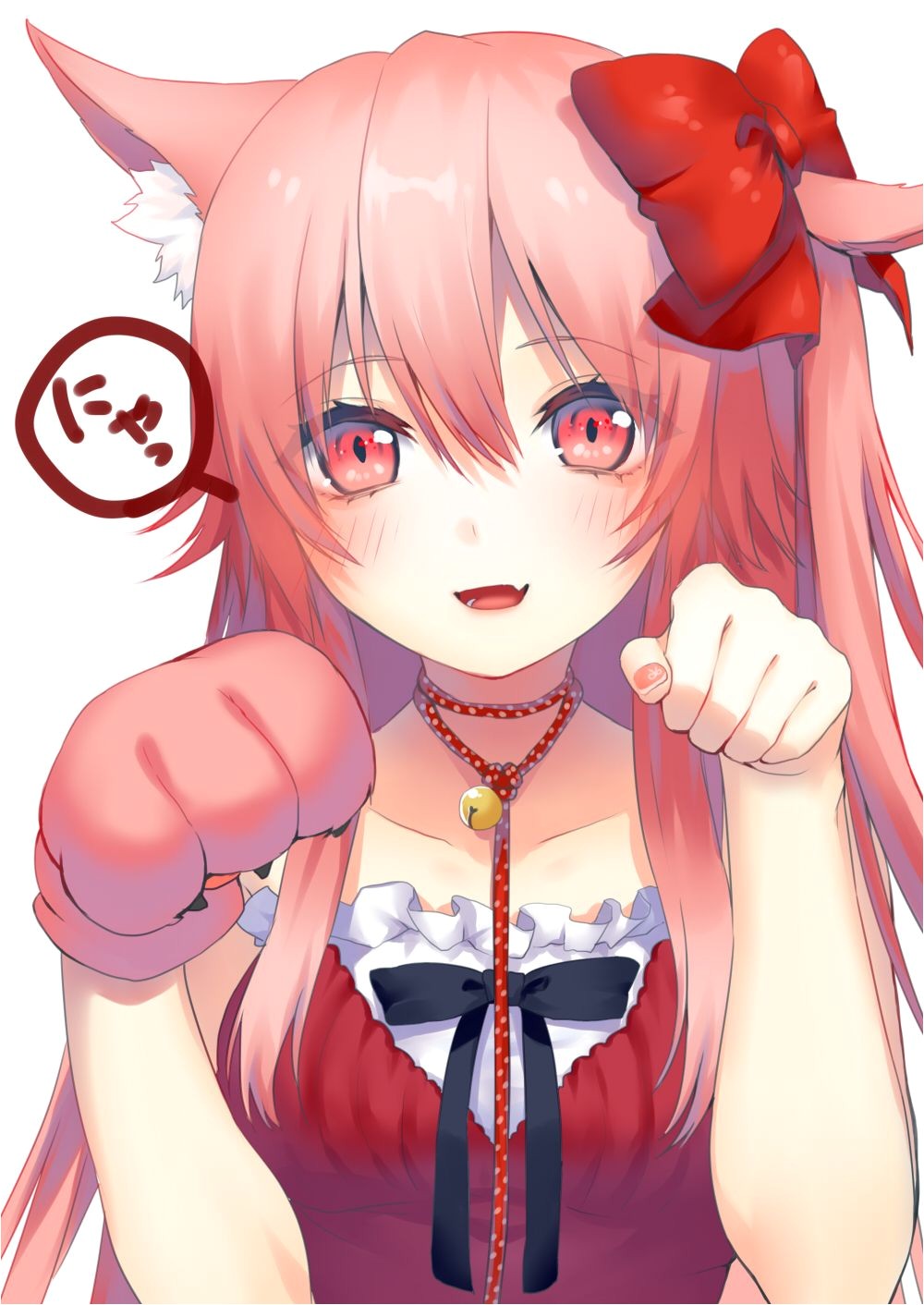 Anime girl kawaii sweet smile neko pink hair pink eyes