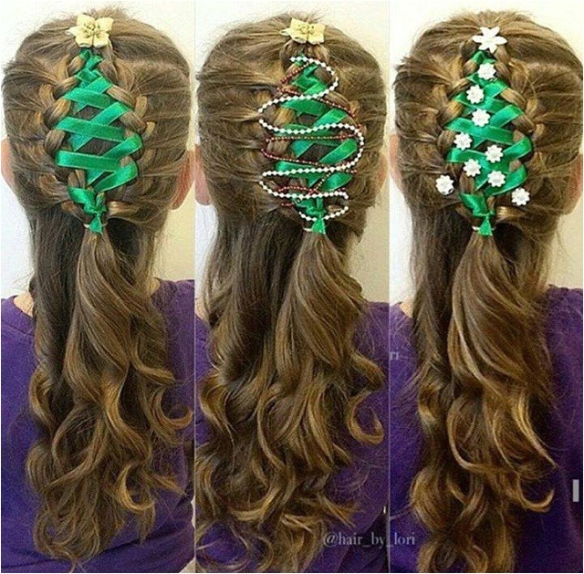 corset ribbon braided christmas tree hairstyle tutorial