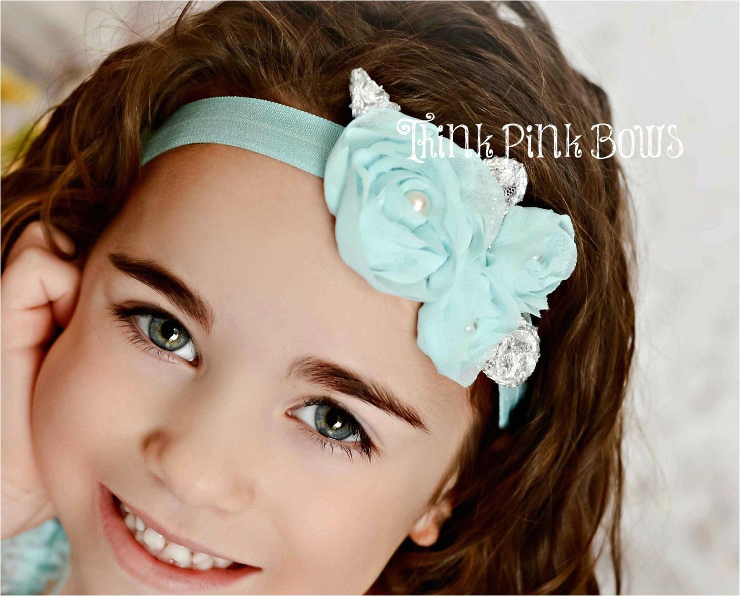 Beautiful Aqua Chiffon Shabby Chic Flower Baby Headband