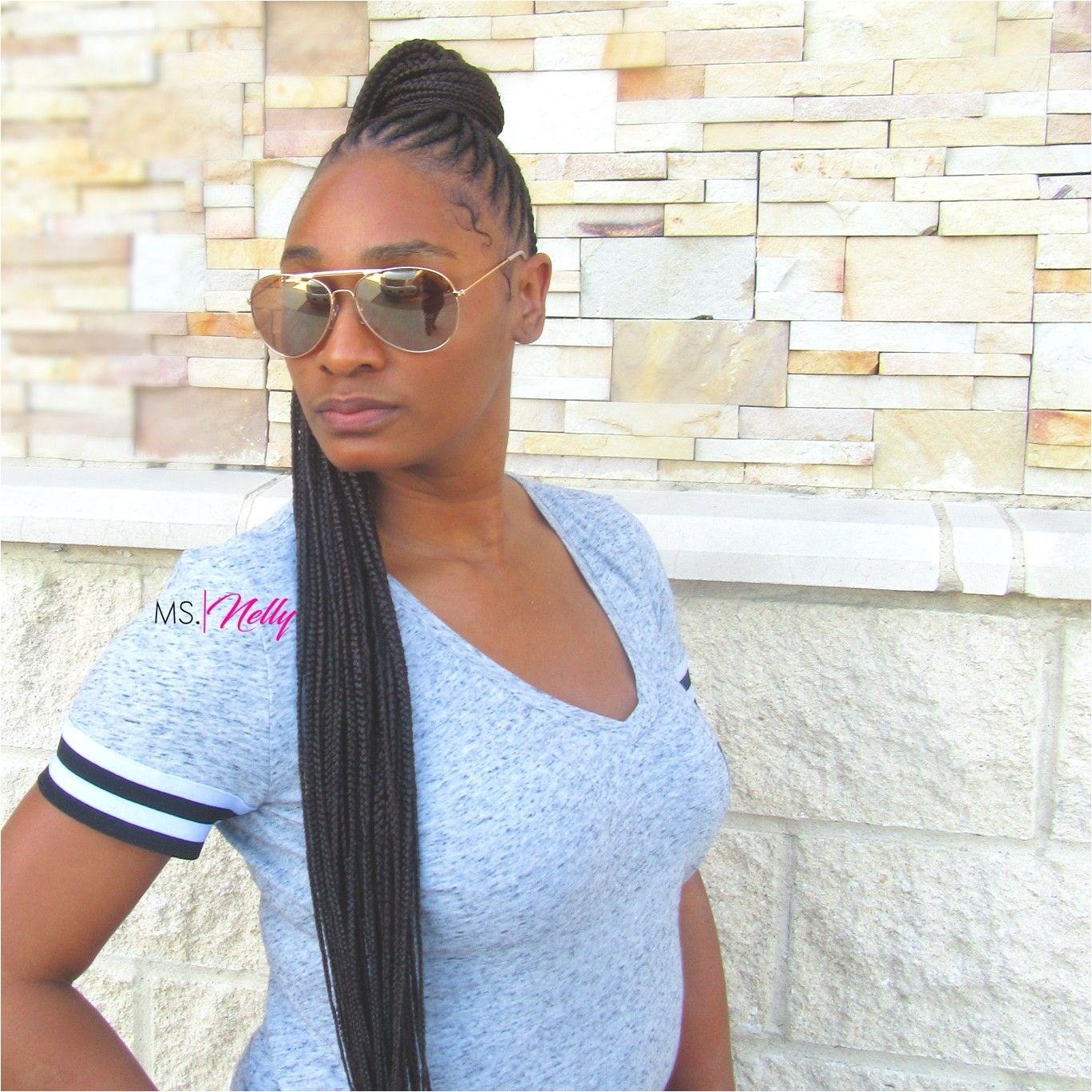 Long side ponytail feeder braids medium cornrows