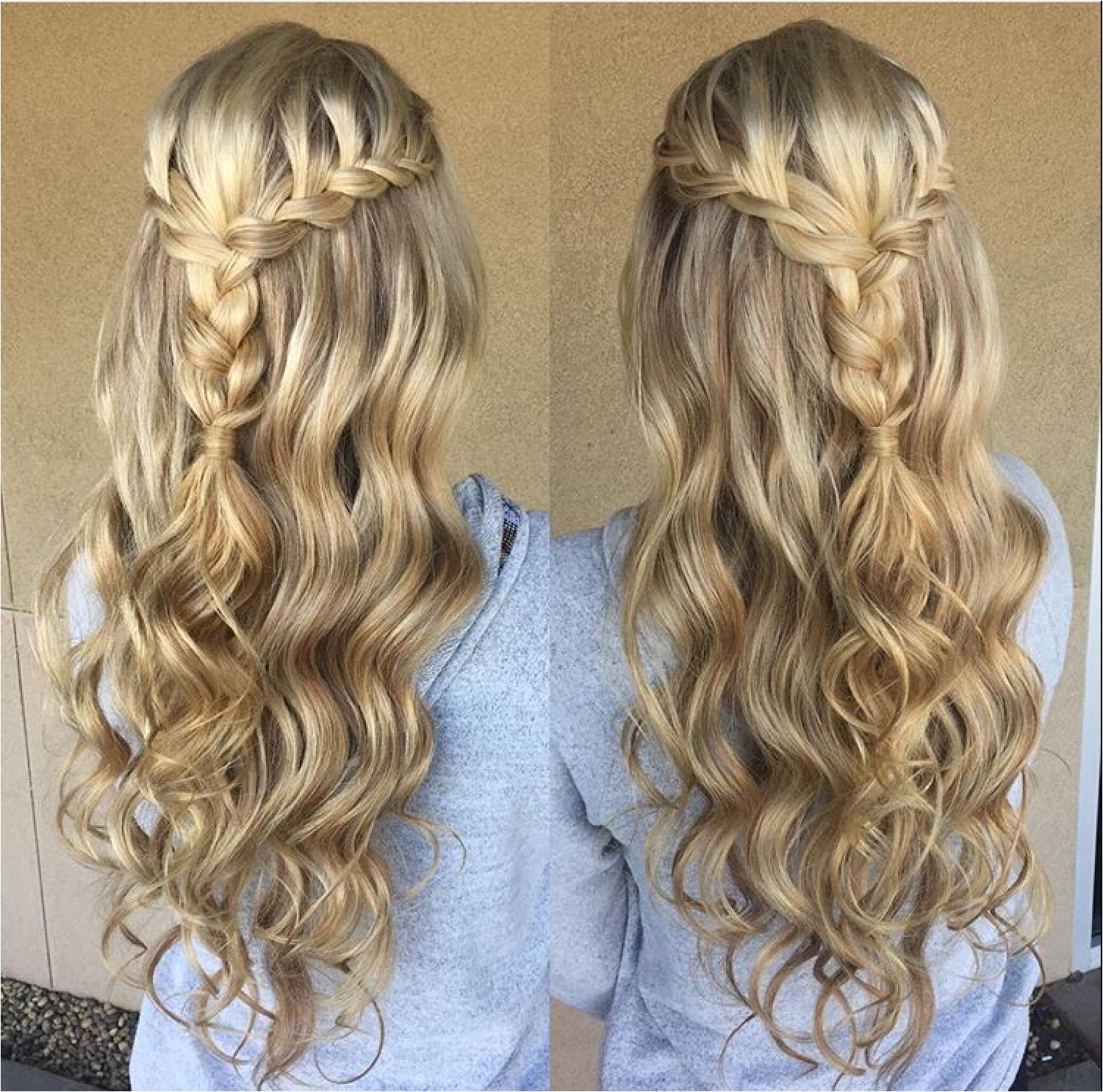 Blonde braid prom formal hairstyle half up long hair wedding updo