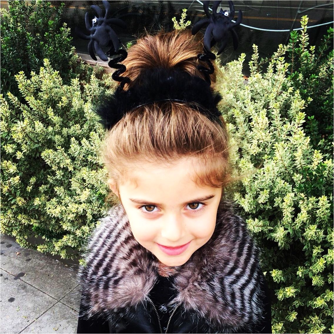 Spooky little girl hair with spiders and a high bun scrunchie littlegirlhair halloween