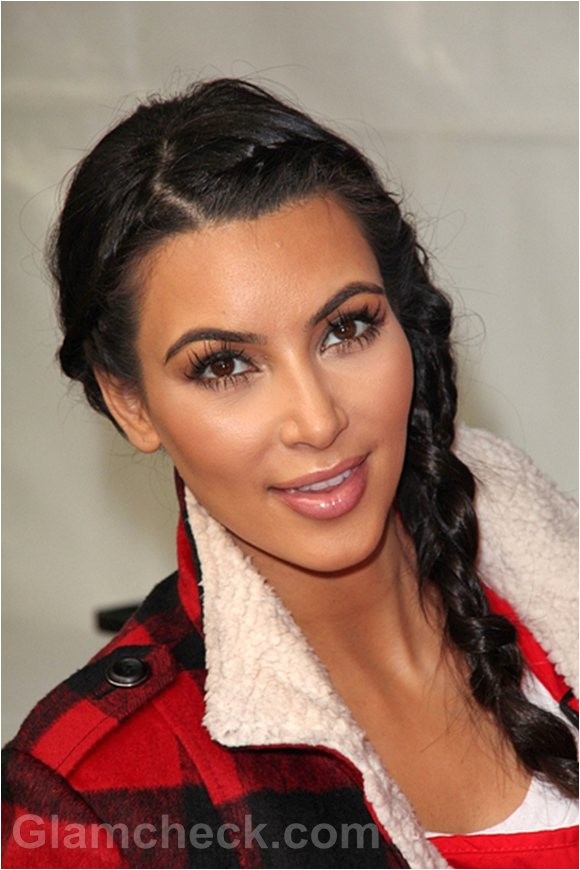 kim kardashian sports milkmaid braids for thanksgiving