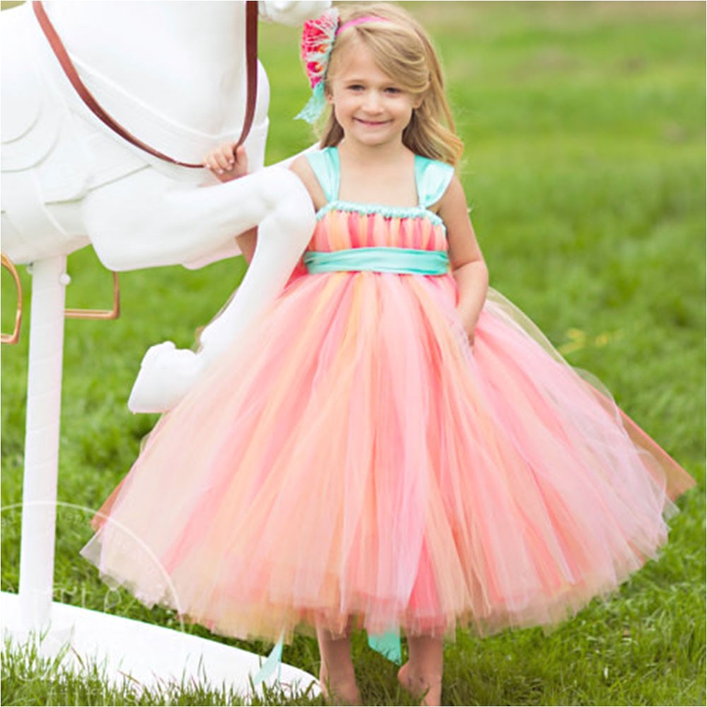 Pageant Dresses for little girls Corals Peach Mint Green Sash Gorgeous Flower Girl Dress For Wedding Birthday Party in Dresses from Mother & Kids on