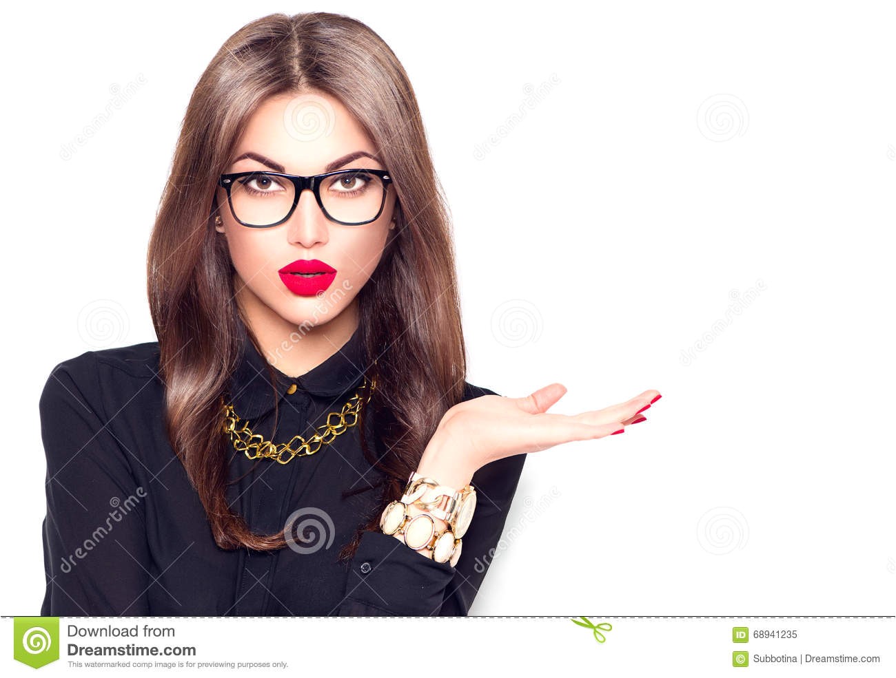 Download Beauty Girl Wearing Glasses Showing Empty Copyspace Stock Image Image of model sale