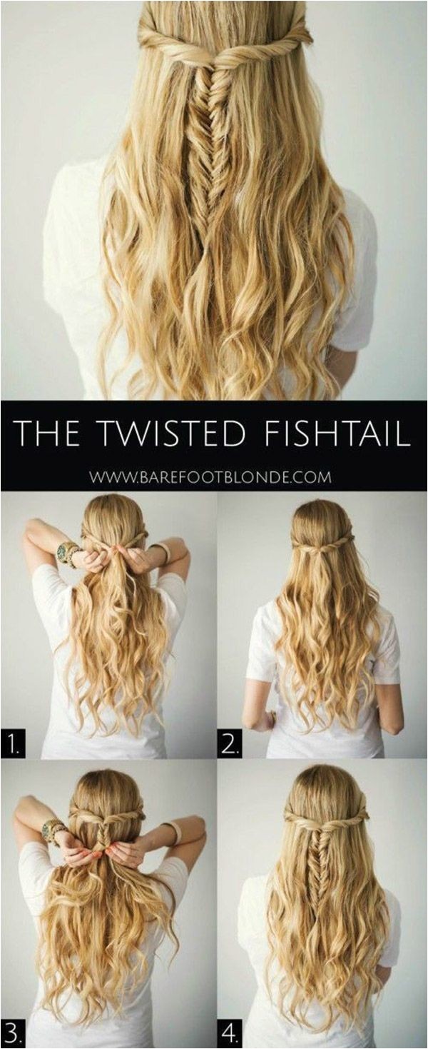 Twisted fishtail half up hairstyle Pull back front sides into a clear elastic pony and then twist The braid into fish tail