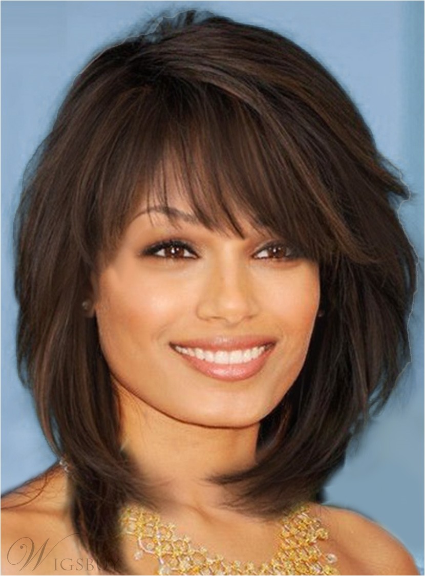 Sweet Layered Bob Hairstyle Mid Lenght Straight Capless Synthetic Wigs 14 Inches