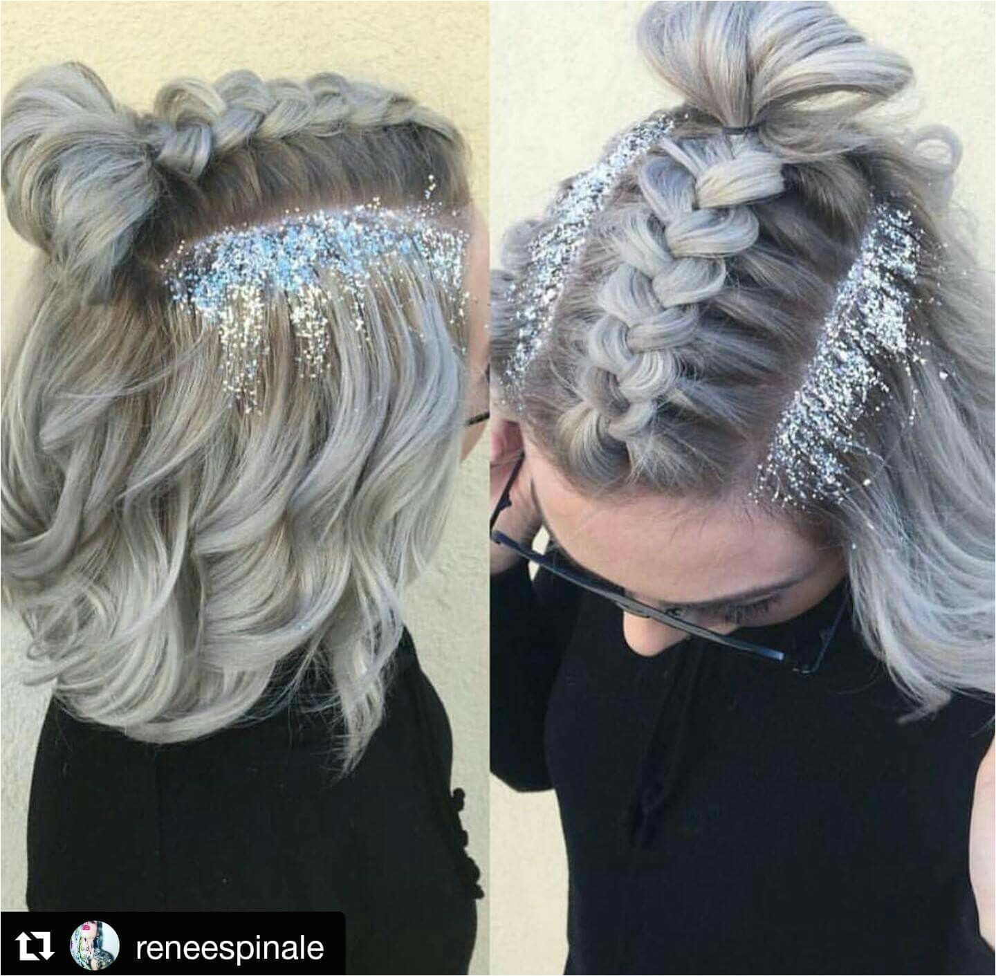 Hairstyle Ideas for Raves Luxury Glitter Roots and Braid Hair Nails Makeup Skin