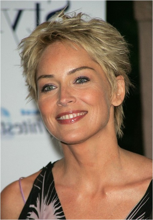 sharon stone spiky short haircut for older women