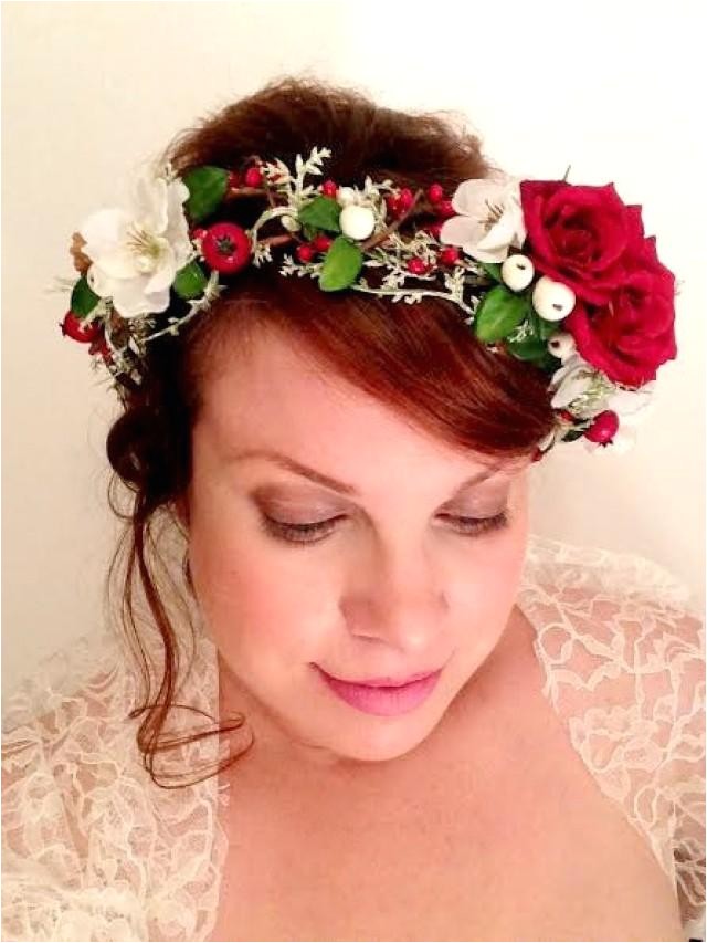 christmas flower crown flower crown christmas crown winter weddings red rose hair accessory holly berry hairwreath circlet hair