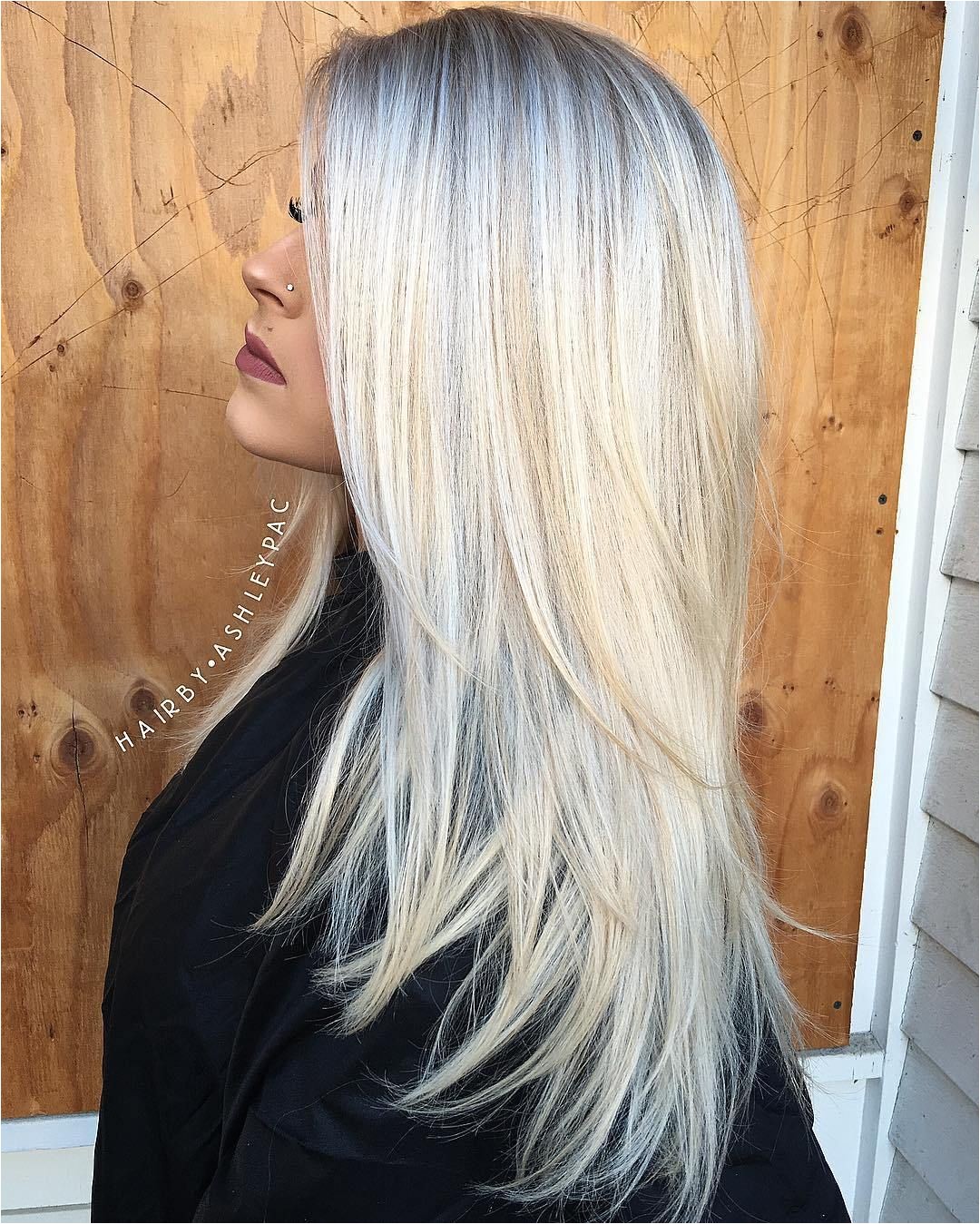 Long Layered Ash Blonde Hair With Root Fade
