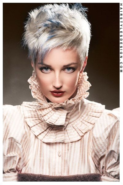 Short Hairstyles White and Blue Spiked up Pixie Cut