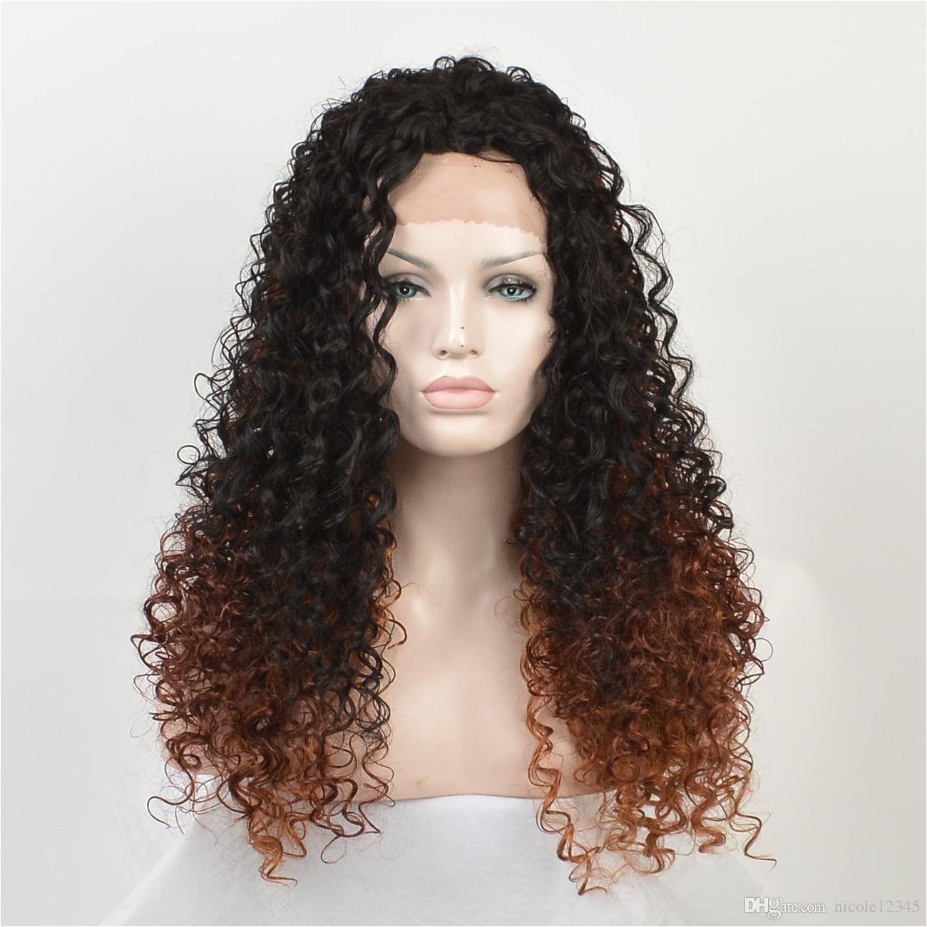 Lace Front Two Tones Color Wig Long Curly Hairstyle African American Synthetic Wigs For Black Women Lacewigs Glueless Lace Wig From Nicole