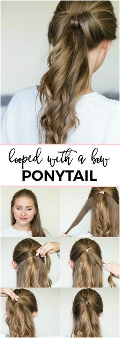 Looped with a bow ponytail easy 5 minute hair tutorial