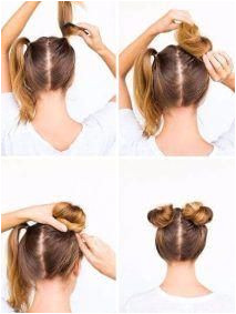 Easy hairstyles for school Darling 5 Minute Twin Buns for Sunny Days EasyBangsHairstyle HairstylesQuick Diyhairstyles