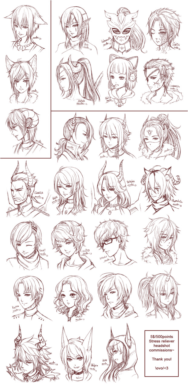 Inspiration Hair & Expressions Manga Art Drawing Sketching Head Hairstyle [[[Batch9 by omocha san on deviantART]]]