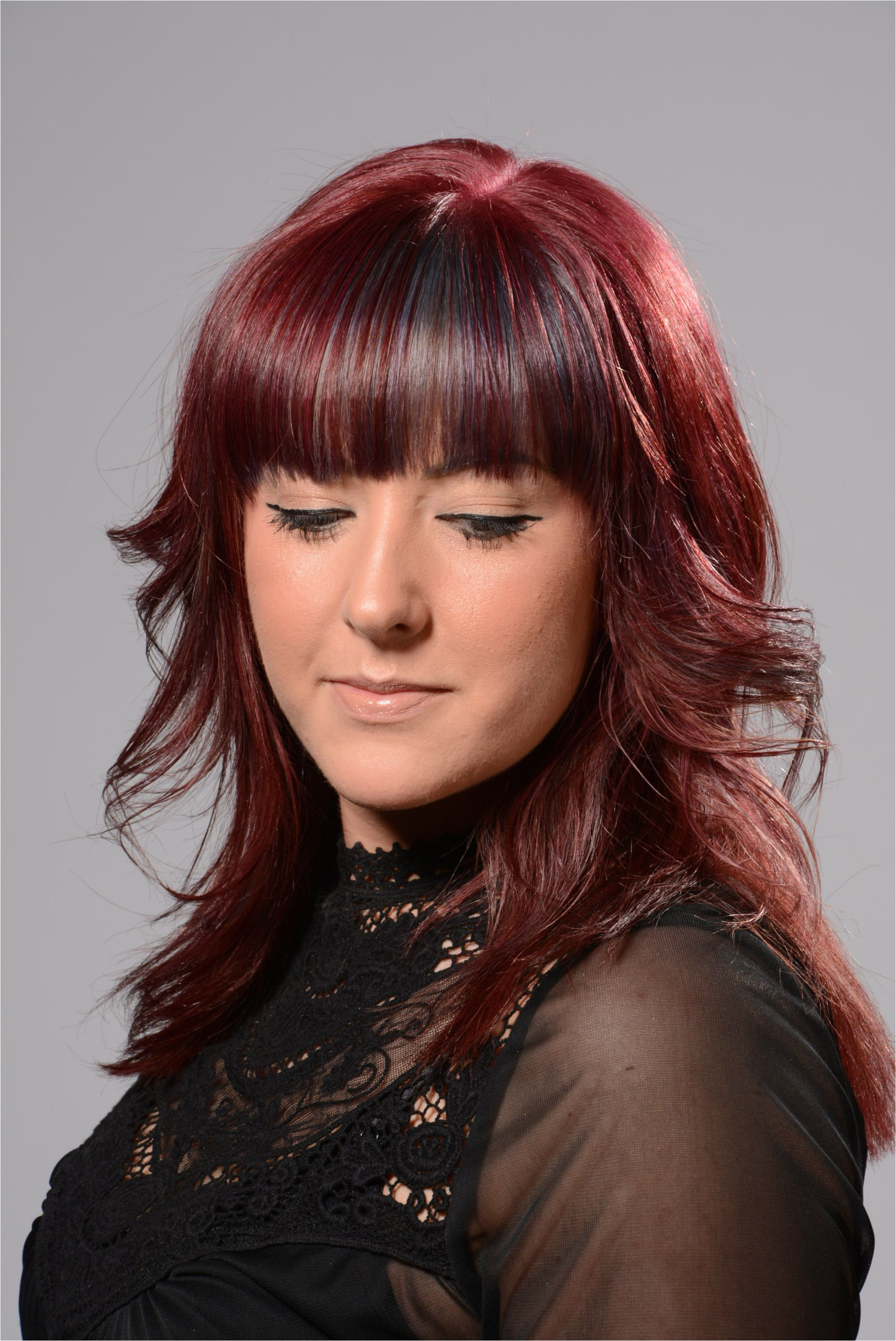 Fringes are bang on trend this winter Coloured cut and styled by Derby College hair student graphed by Derby College Art and Design student