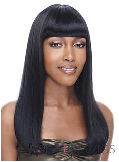 Wig line Medium Wavy Black Full Bang African American Wigs for Women 18 Inch