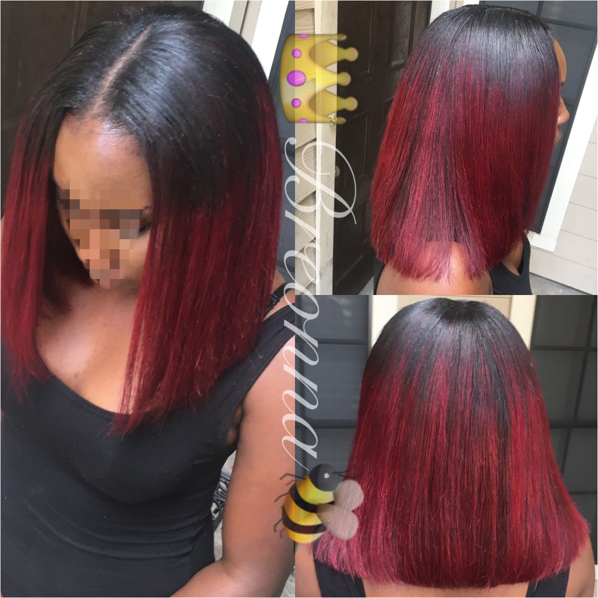 Blunt cut bob with red ombré Blunt Cuts Blunt Bob Short Black Hairstyles