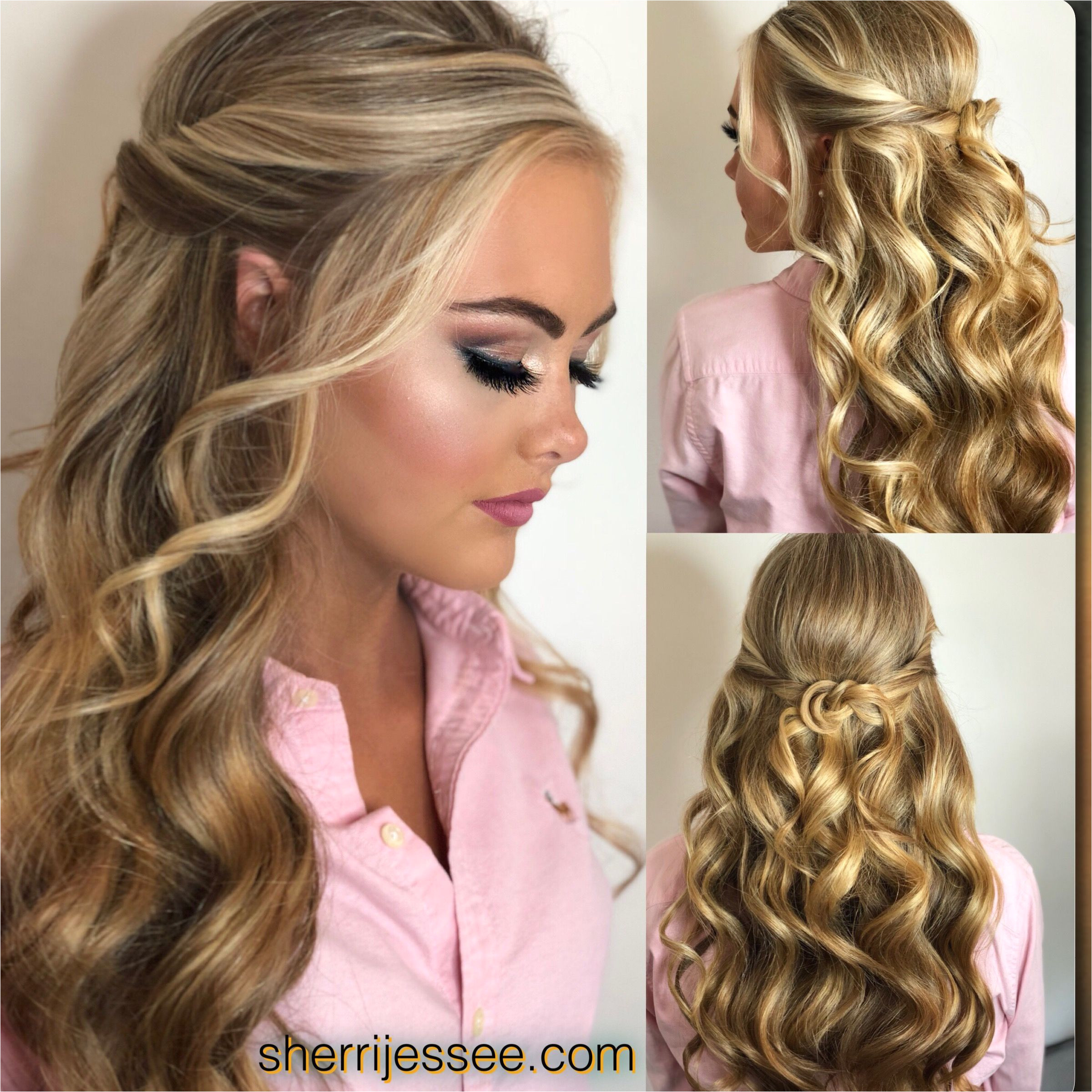 beautiful blonde halfup pageanthair beautifulmakeup promhair wavyhair curlyhair