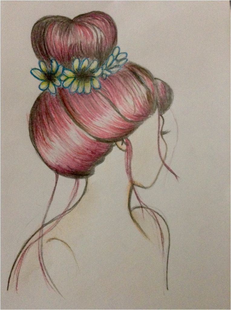 Hair bun and flower drawing by me hair bun hairbun topknot redhair hairdrawing drawing sketch