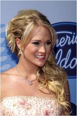 American Idol Celebrity Carrie Underwood Long Curly Half Updo Hair Style