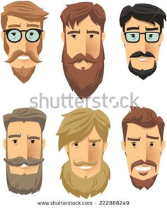 Hipster men wearing cool beard styles Vector illustration cartoon