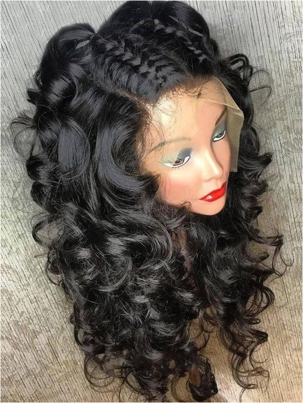 Medium Free Part Fluffy Curly Human Hair Full Lace Wig BLACK