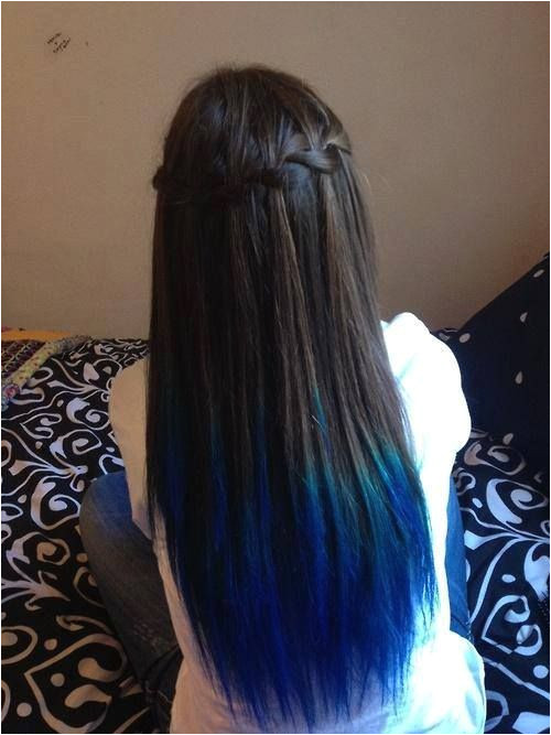 I& dye the ends of my hair blue A waterfall braid with blue accents â¥ So cute If only I was daring enough to do this
