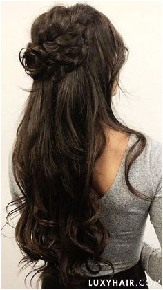 Braided Rose Half Up Do using Luxy Hair Extensions in the shade Dark Brown