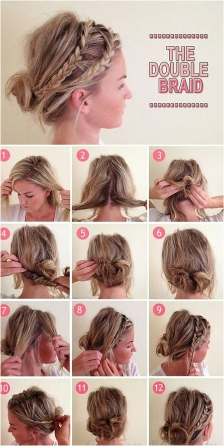 pull out two pieces at top side create back messy bun wrap braid two sections hide tails into bun to wake up and wear