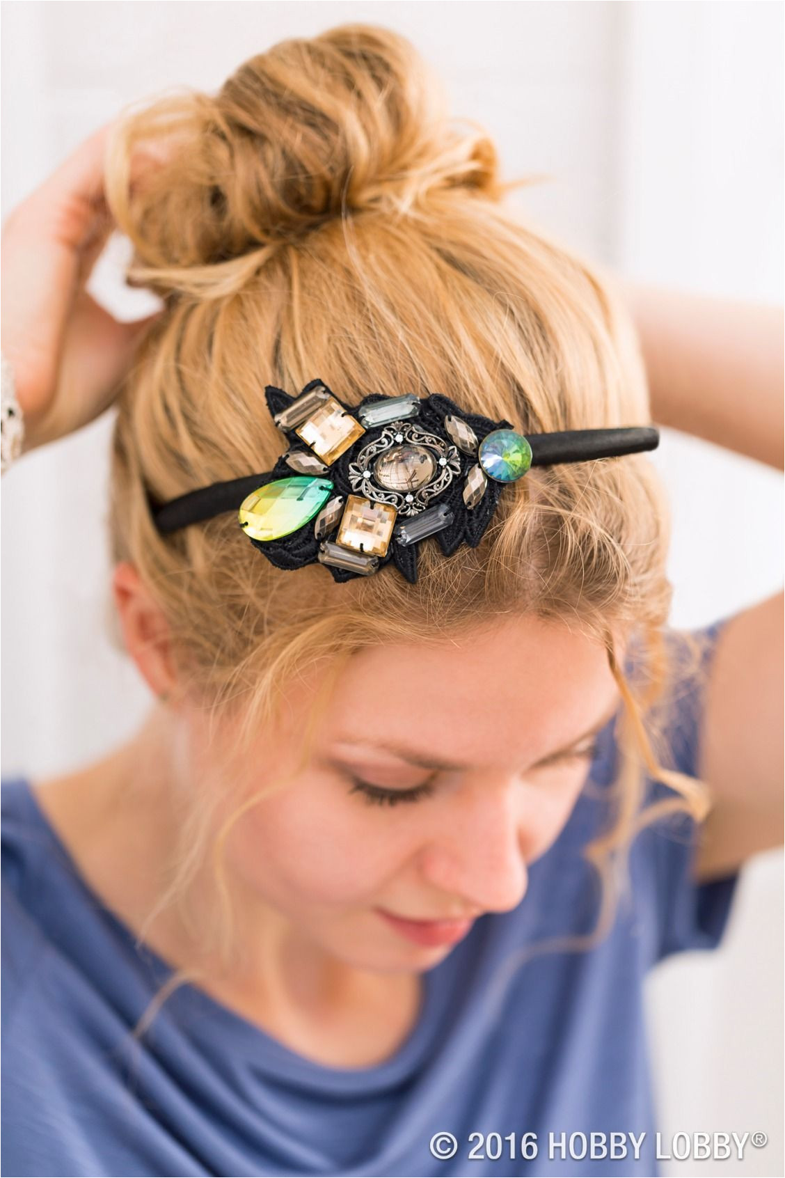Take an everyday headband and slip a jeweled felt piece onto it Glue in place and you have the perfect addition to your outfit