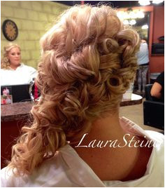 Bridal updo with cascading curls off one shoulder Rachel Perryman · Side swept Romantic updos