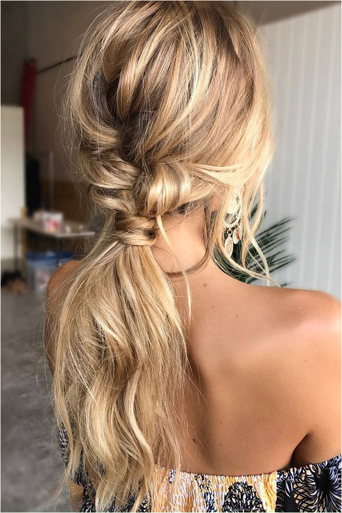 wedding hairstyles for long hair low straight messy ponytail on blonde hair emmachenartistry