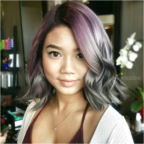 Purple To Gray Ombre Bob For Round Faces I like the cut not the gray