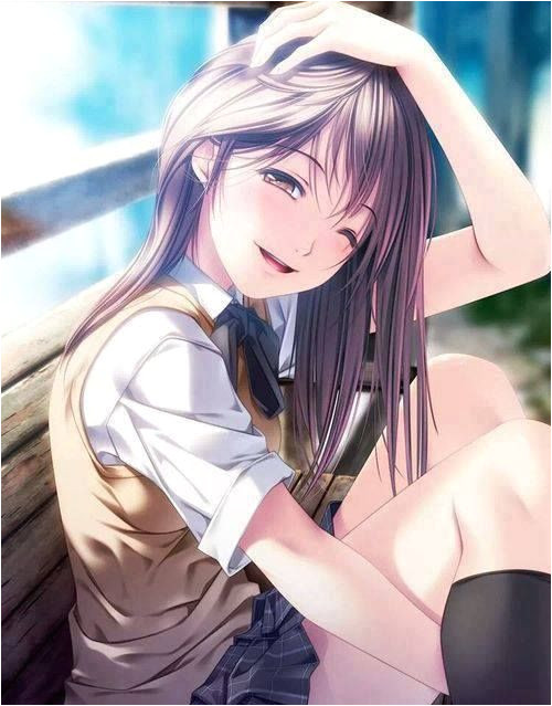 beautiful anime girl with brown hair and in a student uniform