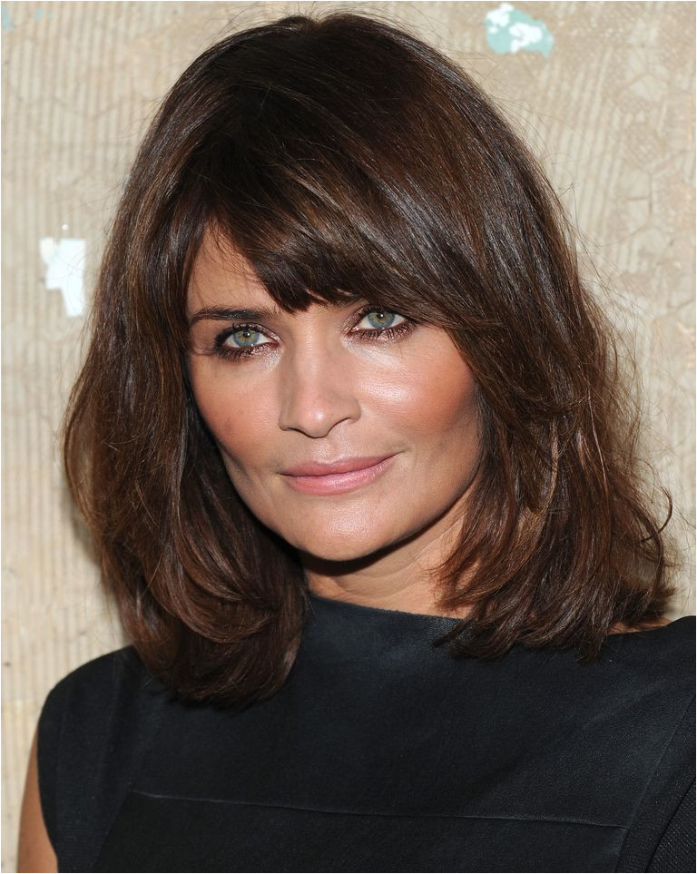 Helena Christensen s Thick Side Swept Bangs