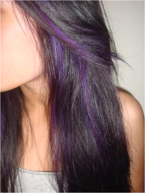 black Hair with Purple Peek A Boo Highlights