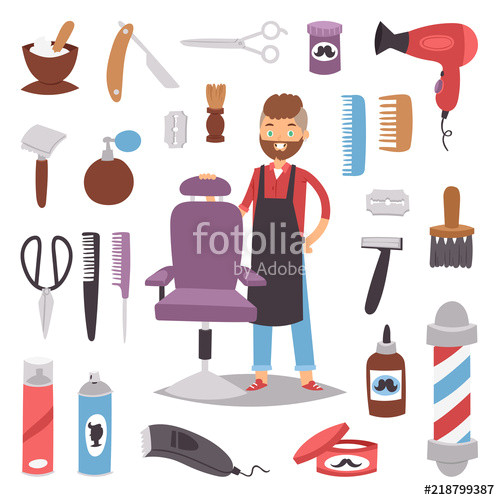 Barbershop hairdresser beard hipster man vector character making haircut saloon tools beauty barber shop hair care