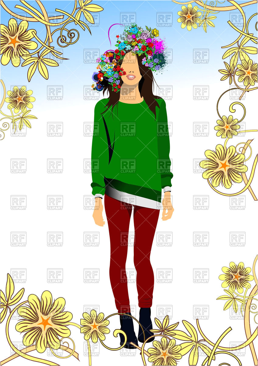 Girl teenager with floral hairstyle Vector Image – Vector Artwork of People © leonido to Zoom