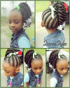 Side ponytail with cornrows and 2 strand twist Curly Connection · African Princess Little Black Girl Natural Hair Styles