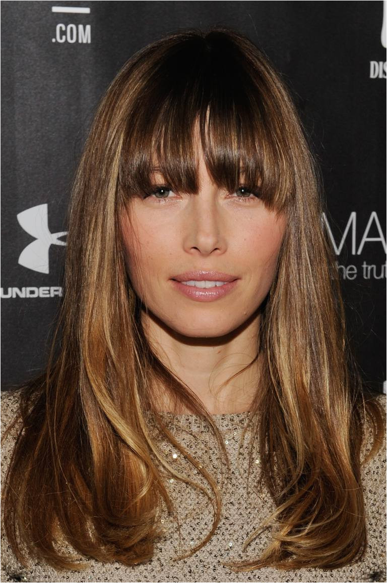 Jessica Biel with long hair with bangs