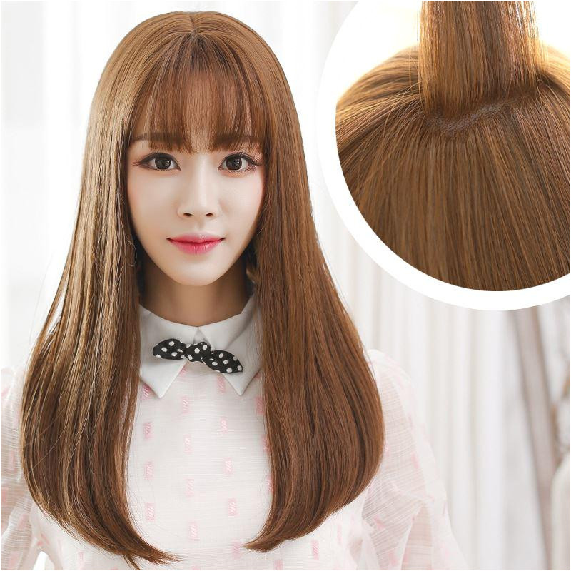 Korean Air Bangs Wig Female Long Hair Pear Head Volume Within Thin Bangs Hair Lifelike Big Scalp Silk Top Full Lace Wigs Lace Front Human Hair Wigs From